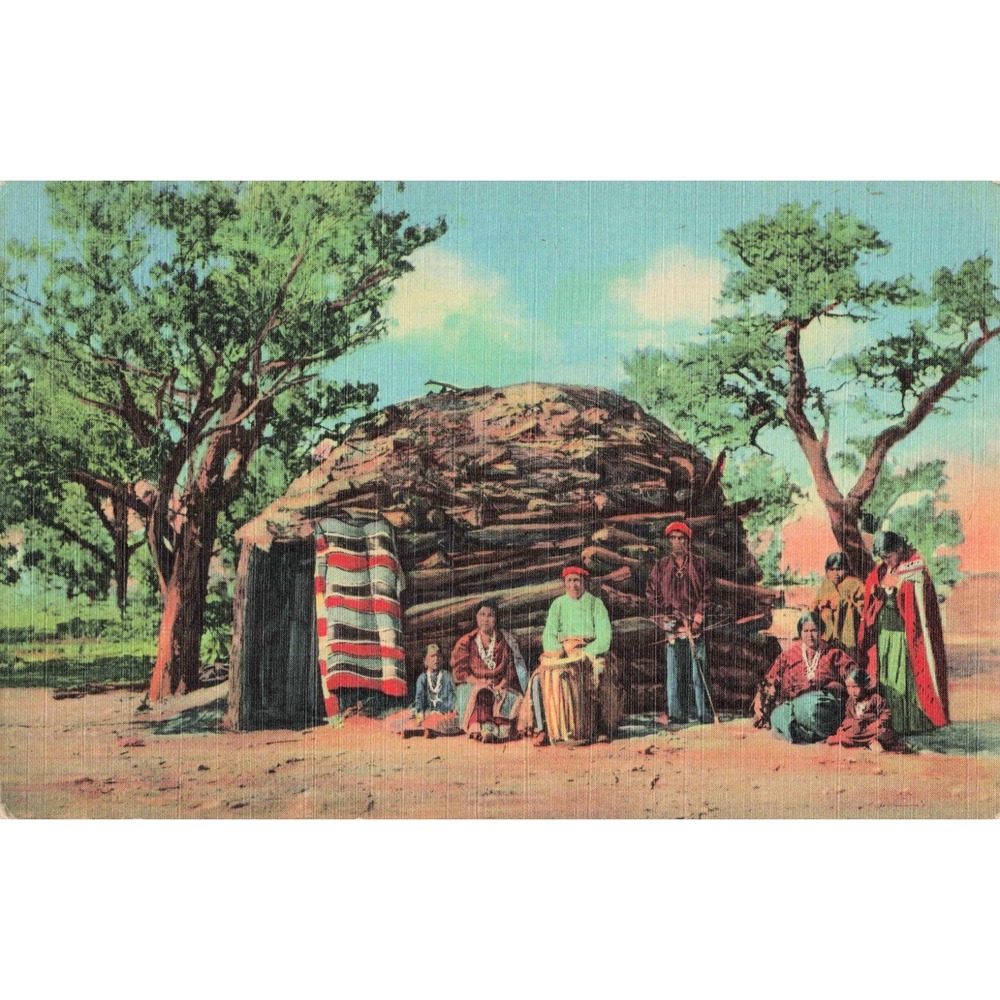 Vtg Navajo Indians Hogan Reservation Linen Postcard Curteich Chicago VG+ - Picture 1 of 2
